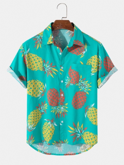 Camisas Casuales Con Estampado De Piña Tropical Para Hombre