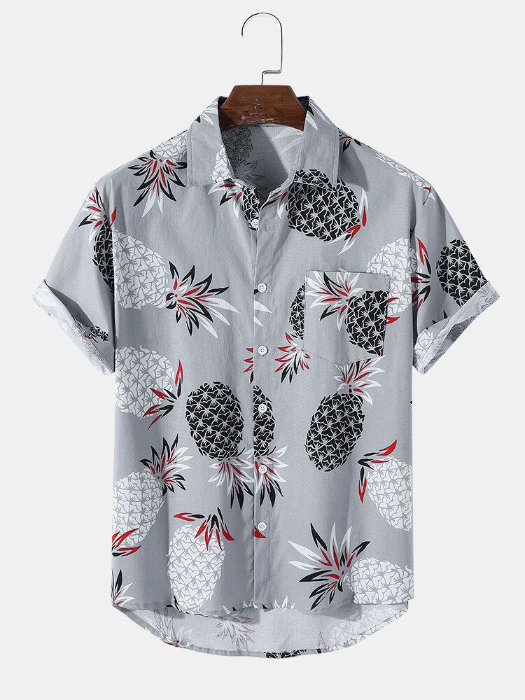 Camisas Casuales Con Estampado De Piña Tropical Para Hombre