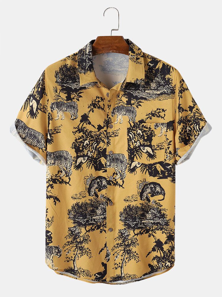 Camisas Casuales Con Estampado De Tigre Estilo Jungla Para Hombre