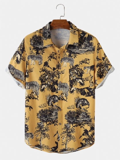 Camisas Casuales Con Estampado De Tigre Estilo Jungla Para Hombre