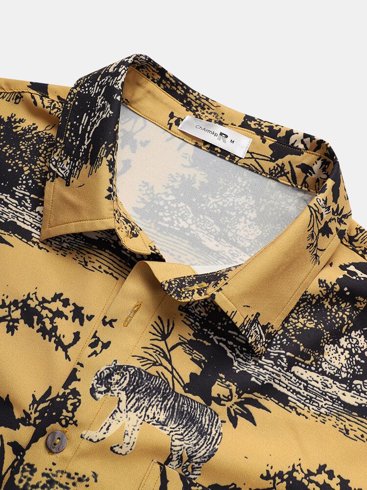 Camisas Casuales Con Estampado De Tigre Estilo Jungla Para Hombre