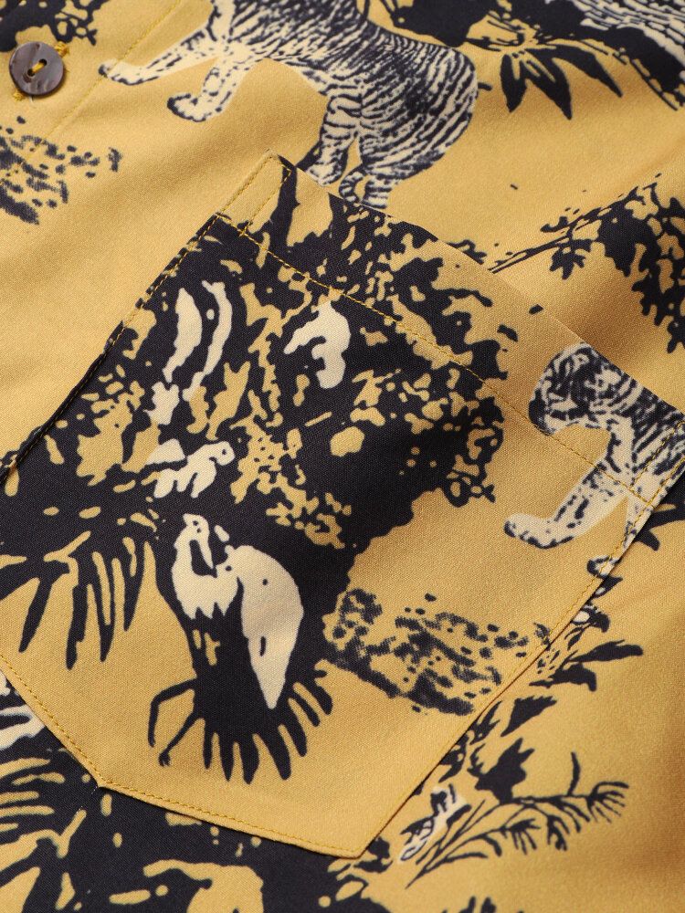 Camisas Casuales Con Estampado De Tigre Estilo Jungla Para Hombre