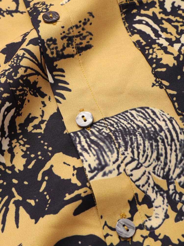 Camisas Casuales Con Estampado De Tigre Estilo Jungla Para Hombre