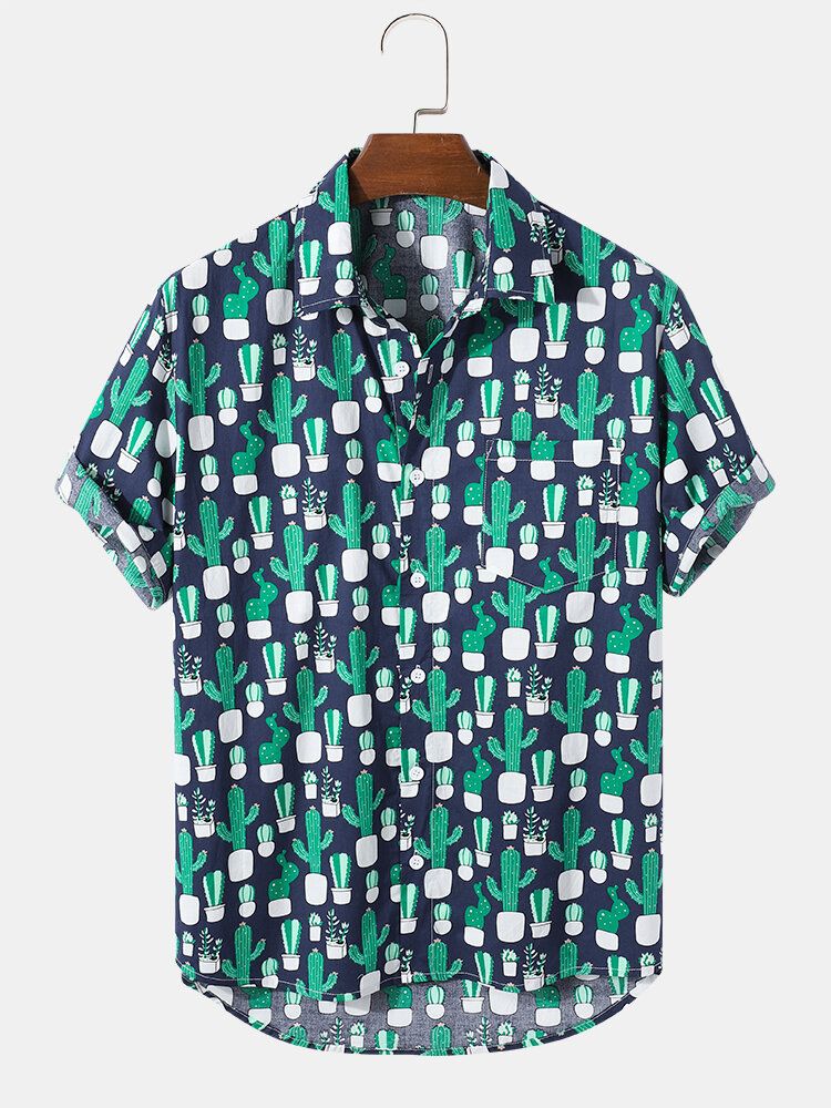 Camisas Casuales De Dibujos Animados De Cactus De Algodón 100% Para Hombre