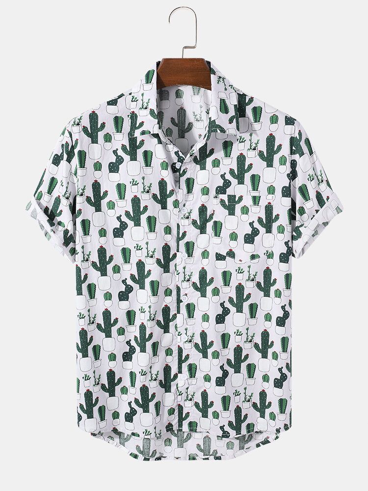 Camisas Casuales De Dibujos Animados De Cactus De Algodón 100% Para Hombre