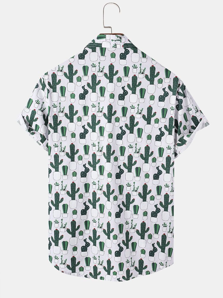 Camisas Casuales De Dibujos Animados De Cactus De Algodón 100% Para Hombre