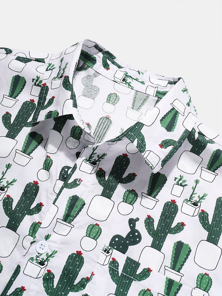 Camisas Casuales De Dibujos Animados De Cactus De Algodón 100% Para Hombre