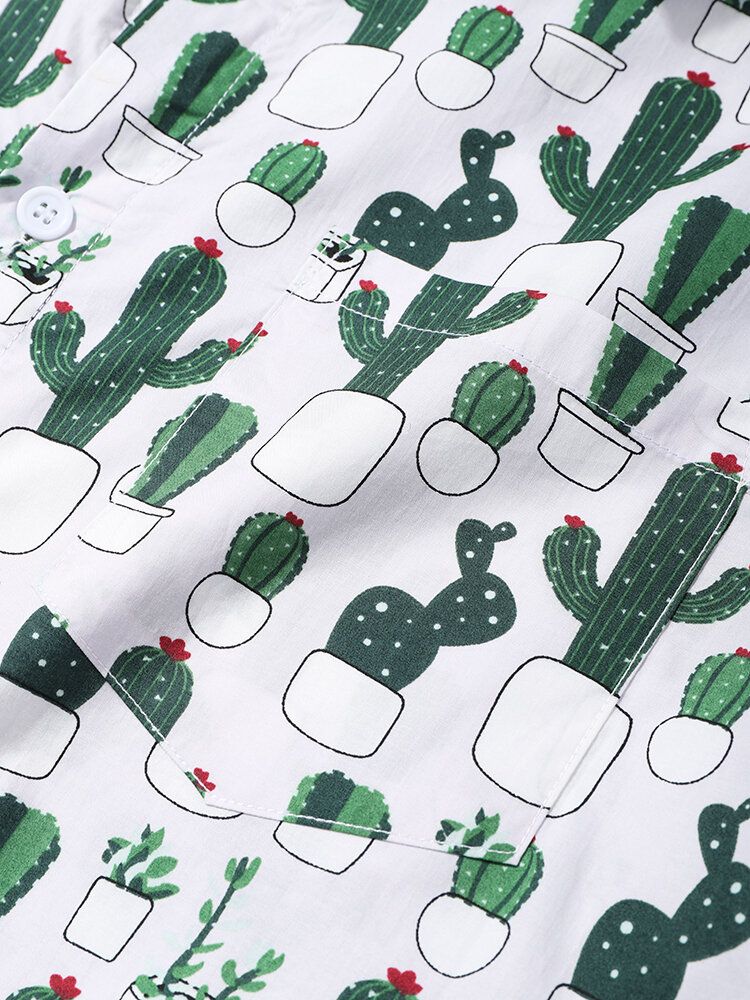 Camisas Casuales De Dibujos Animados De Cactus De Algodón 100% Para Hombre