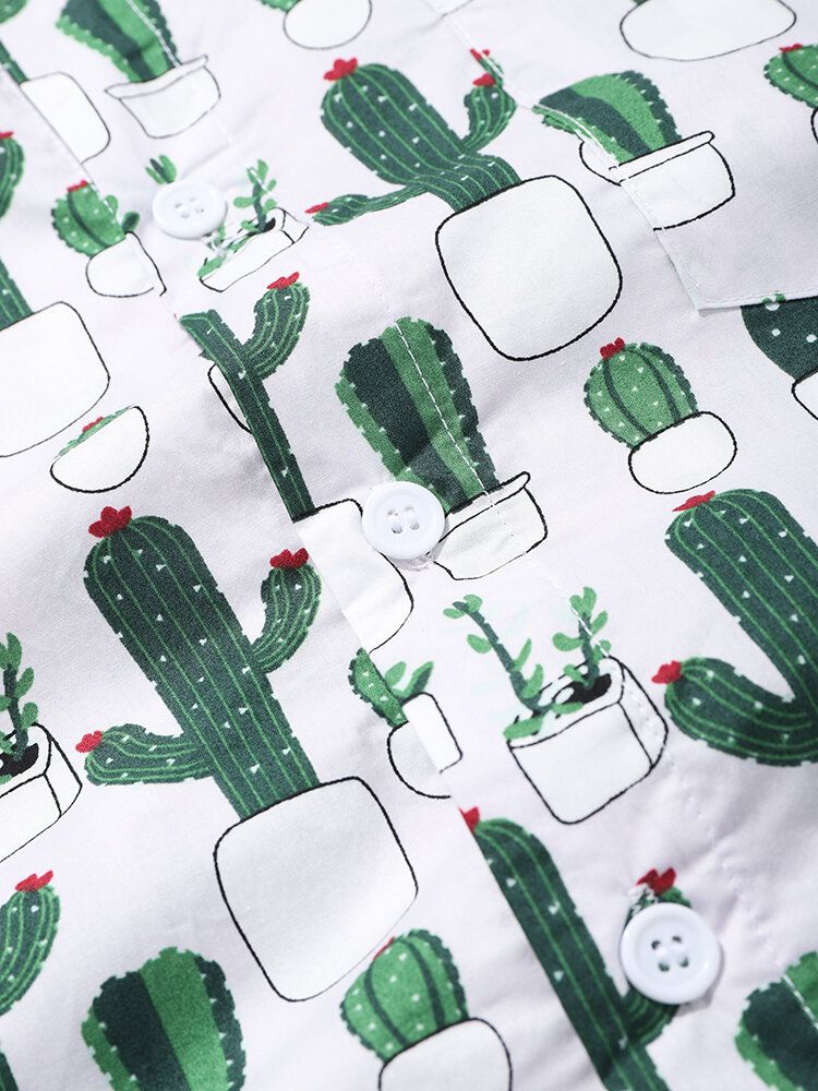 Camisas Casuales De Dibujos Animados De Cactus De Algodón 100% Para Hombre