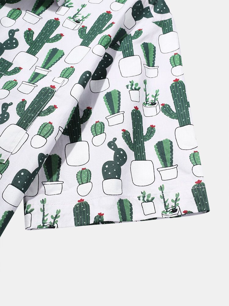 Camisas Casuales De Dibujos Animados De Cactus De Algodón 100% Para Hombre