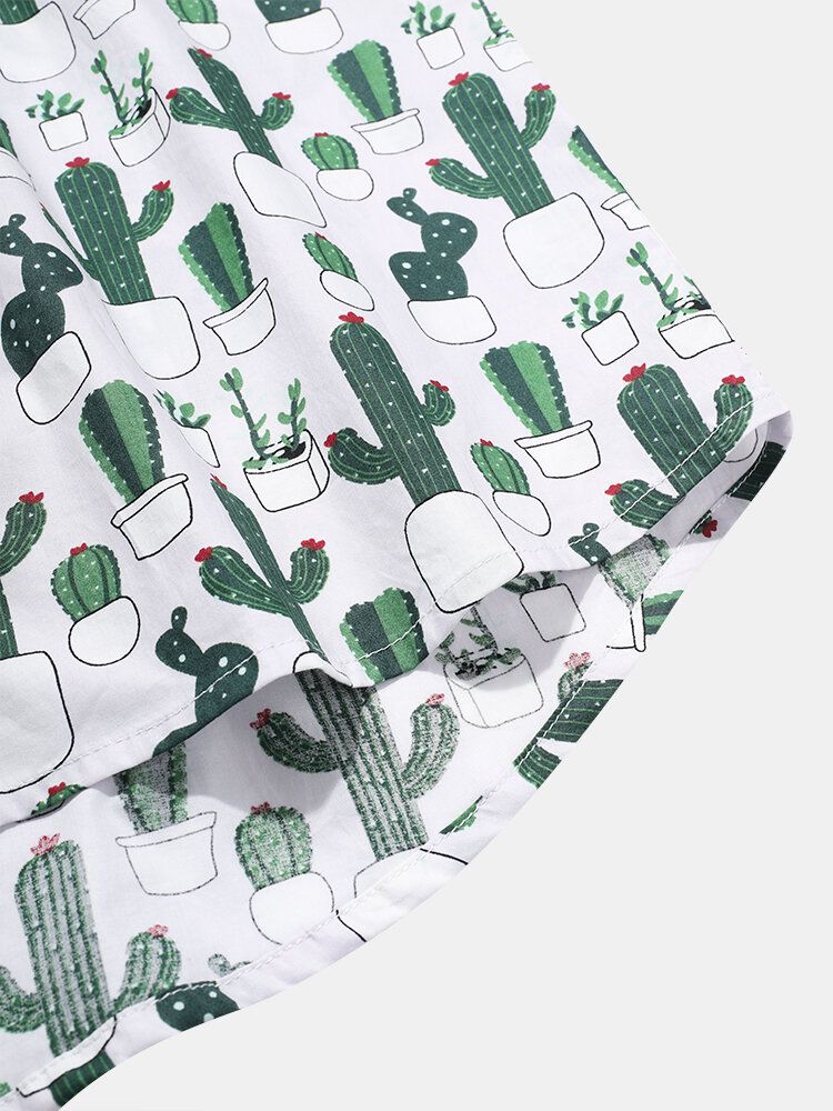 Camisas Casuales De Dibujos Animados De Cactus De Algodón 100% Para Hombre