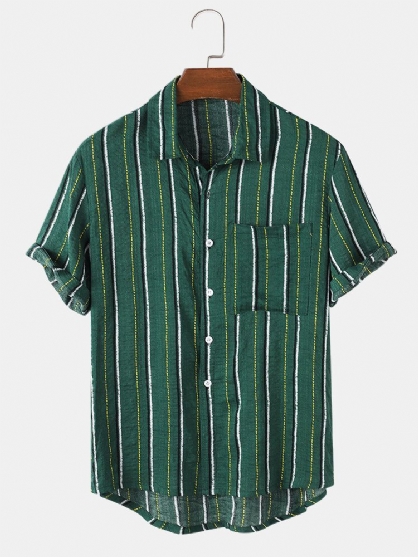 Camisas Casuales De Manga Corta 100% Algodón Transpirable Vintage Para Hombre