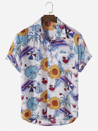 Camisas Casuales De Manga Corta De Algodón Con Patrones Divertidos Coloridos Para Hombre