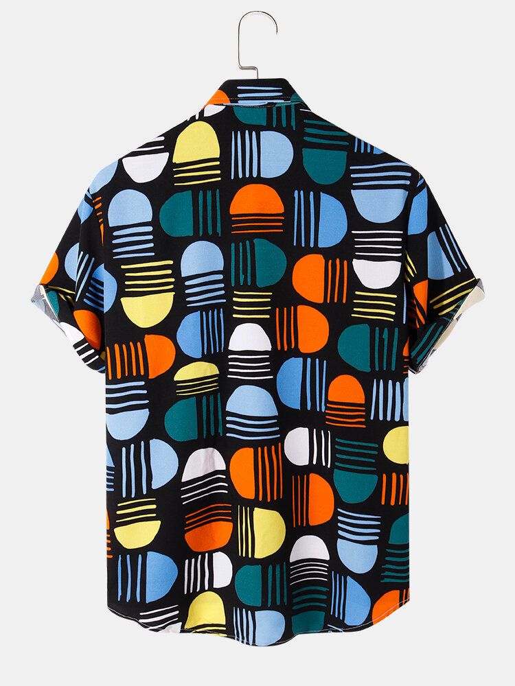 Camisas Casuales De Manga Corta Con Bolsillo De Bloque De Color Festivo Para Hombre