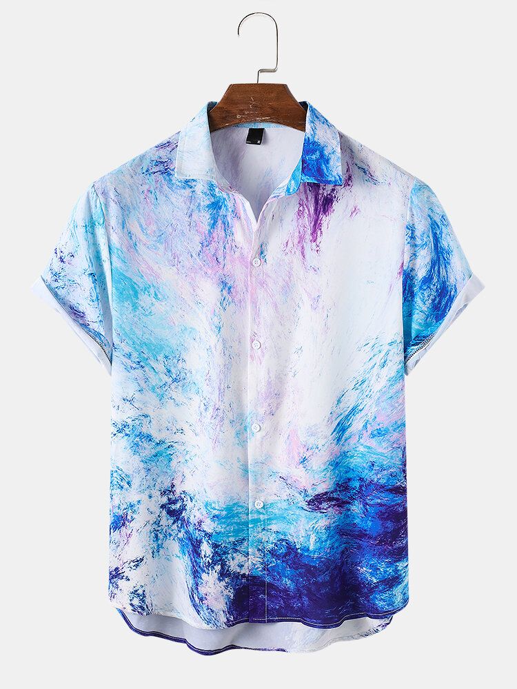 Camisas Casuales De Manga Corta Con Efecto Tie Dye Para Hombre