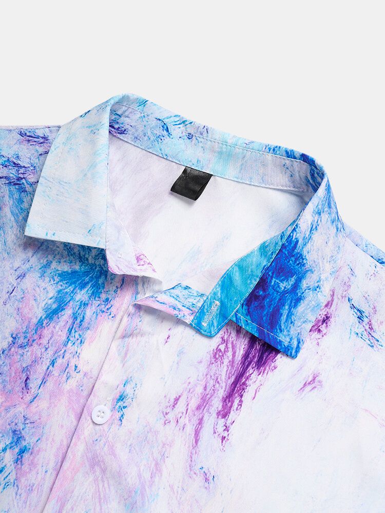 Camisas Casuales De Manga Corta Con Efecto Tie Dye Para Hombre