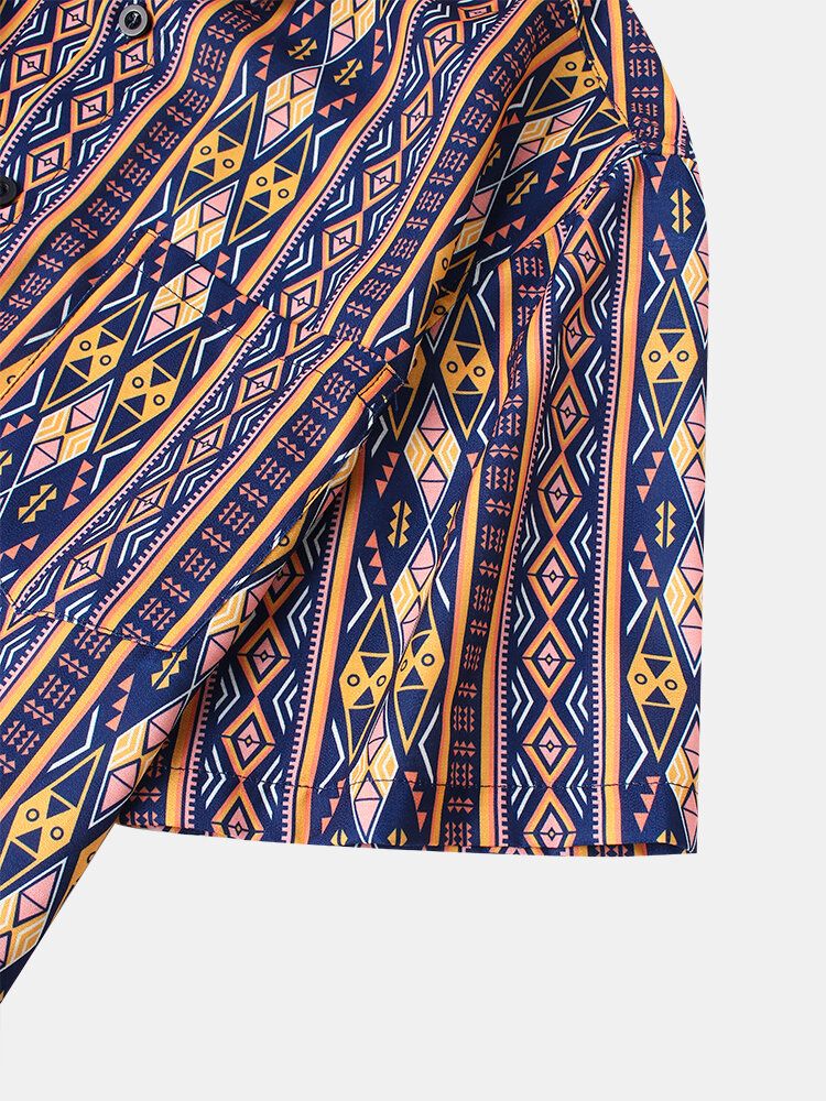 Camisas Casuales De Manga Corta Con Estampado De Geometría Tribal Para Hombre