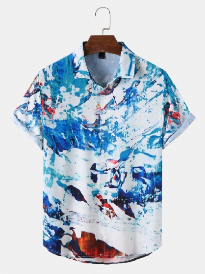 Camisas Casuales De Manga Corta Con Estampado De Paisaje De Moda Para Hombre