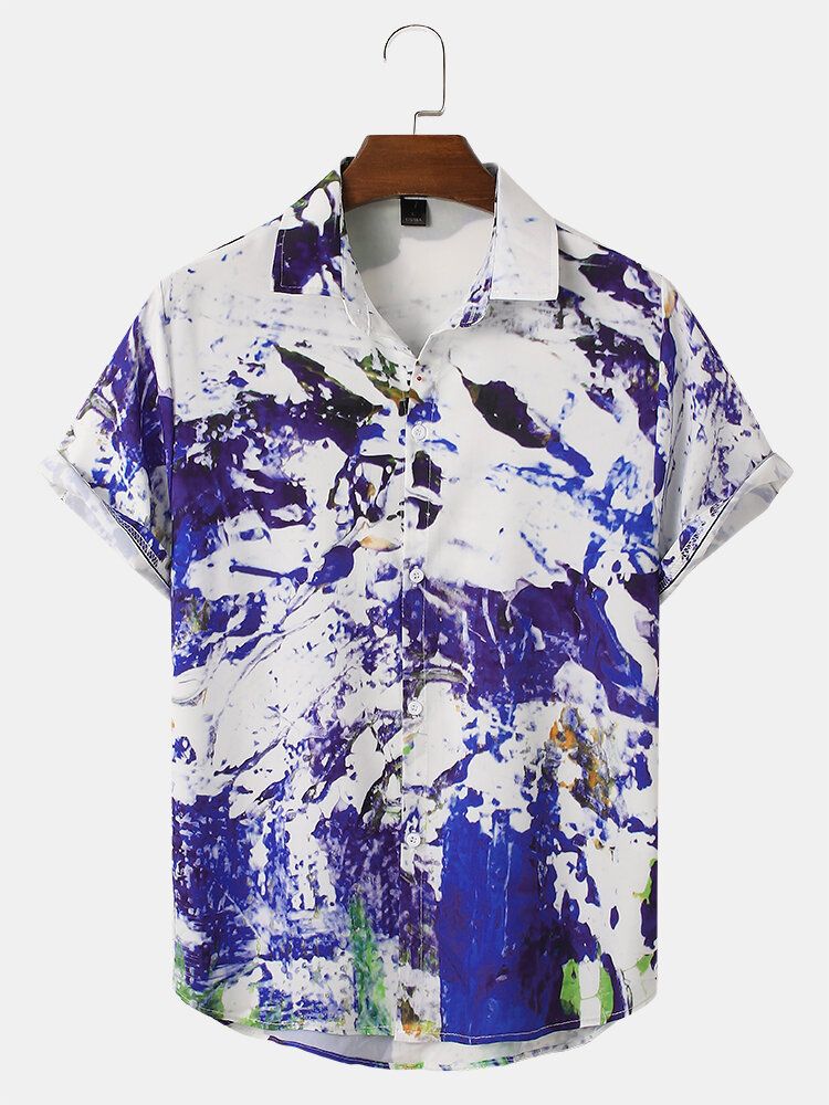 Camisas Casuales De Manga Corta Con Estampado De Paisaje De Moda Para Hombre