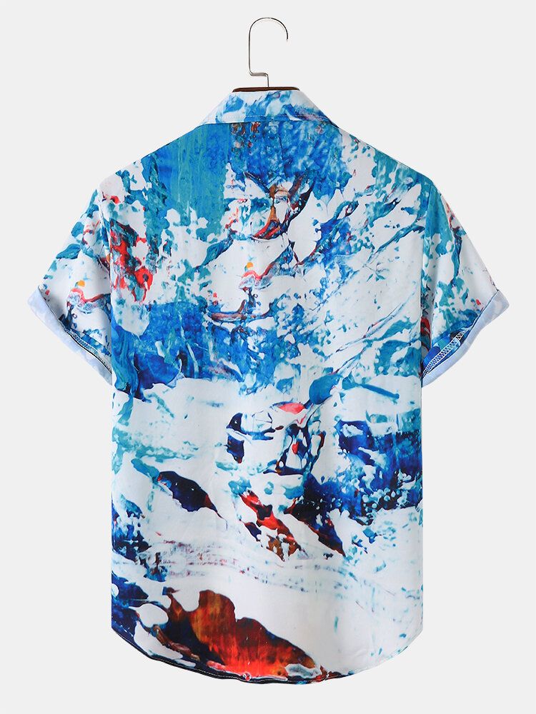 Camisas Casuales De Manga Corta Con Estampado De Paisaje De Moda Para Hombre