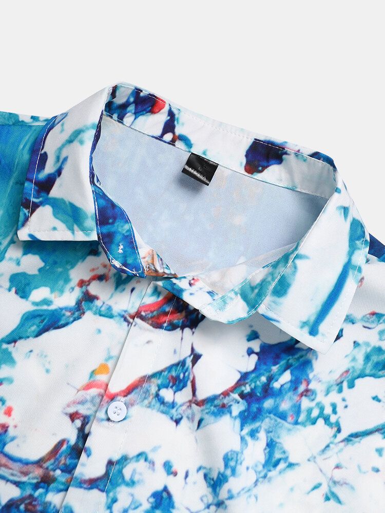 Camisas Casuales De Manga Corta Con Estampado De Paisaje De Moda Para Hombre