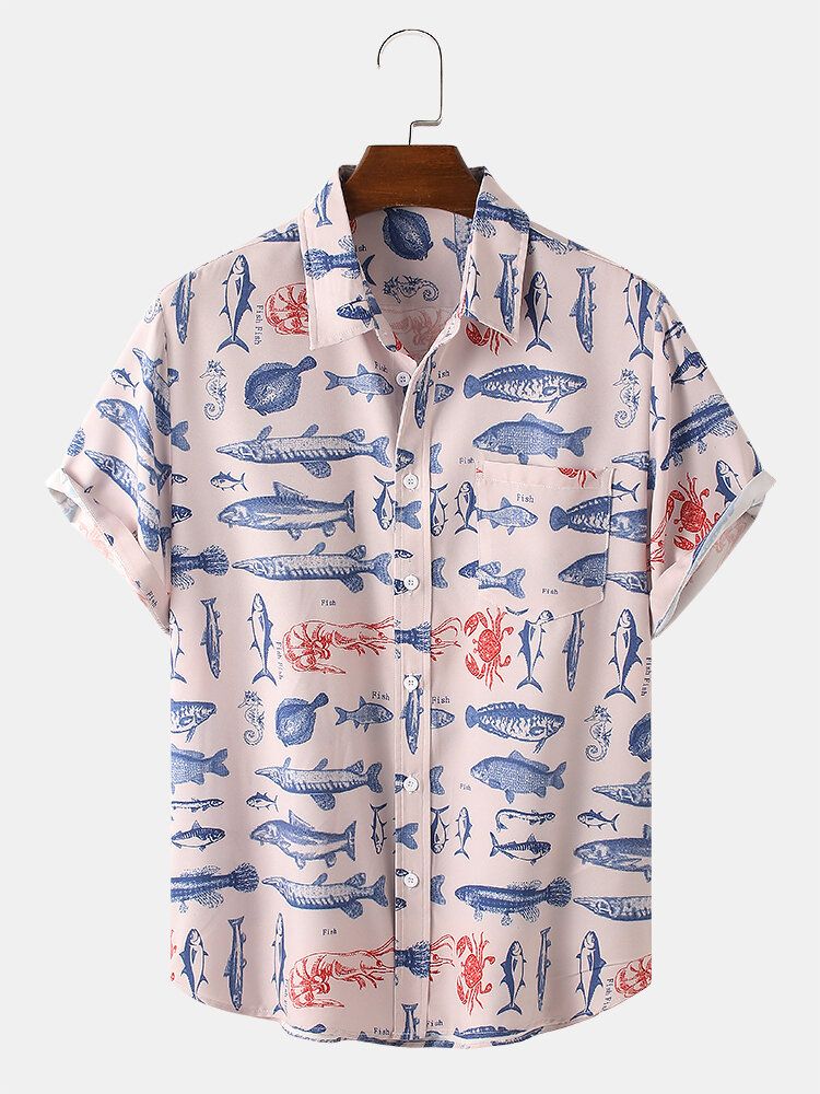 Camisas Casuales De Manga Corta Con Estampado De Peces Divertidos Para Hombre