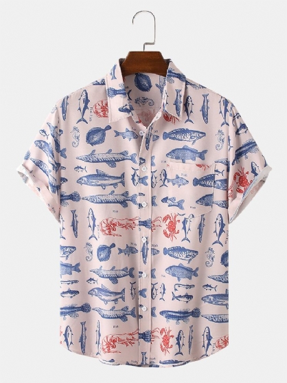 Camisas Casuales De Manga Corta Con Estampado De Peces Divertidos Para Hombre