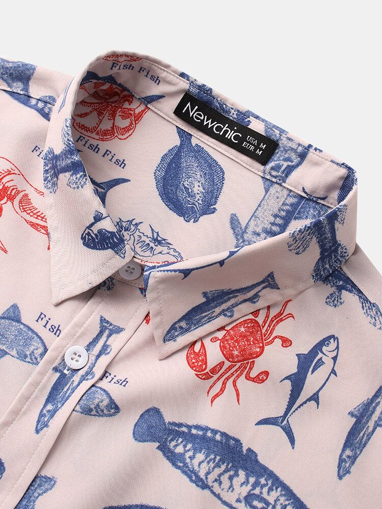 Camisas Casuales De Manga Corta Con Estampado De Peces Divertidos Para Hombre