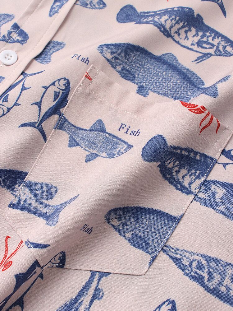 Camisas Casuales De Manga Corta Con Estampado De Peces Divertidos Para Hombre