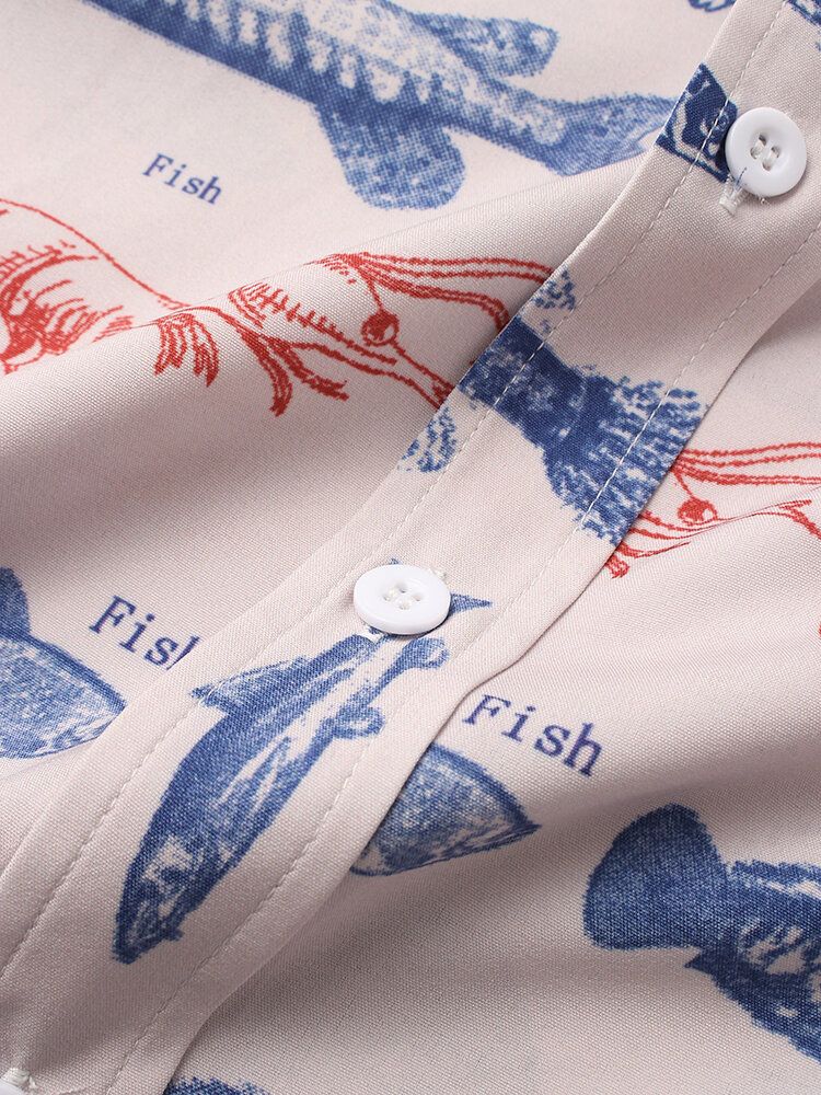 Camisas Casuales De Manga Corta Con Estampado De Peces Divertidos Para Hombre