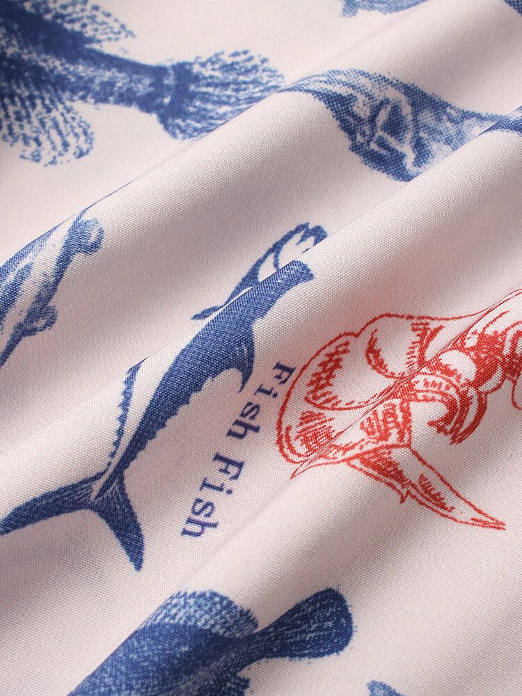 Camisas Casuales De Manga Corta Con Estampado De Peces Divertidos Para Hombre