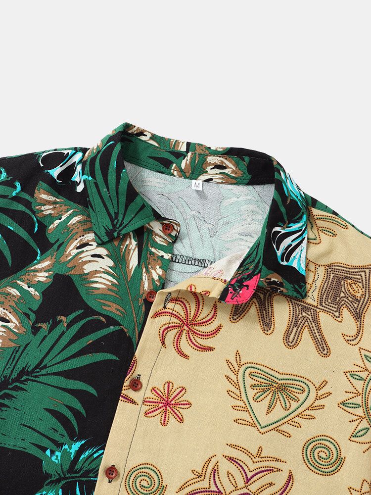 Camisas Casuales De Manga Corta Con Patchwork De Plantas Tropicales Para Hombre