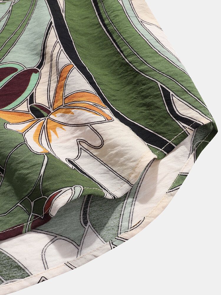 Camisas Casuales De Manga Corta Con Solapa Con Estampado Floral De Vacaciones Para Hombre