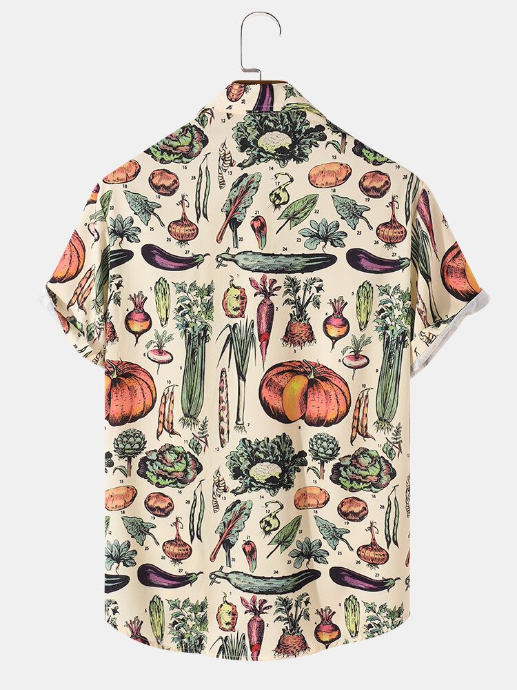 Camisas Casuales De Manga Corta De Dibujos Animados De Frutas De Vacaciones Para Hombre