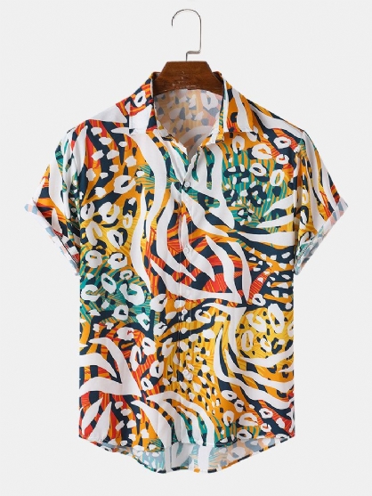 Camisas Casuales De Manga Corta De Leopardo Colorido Para Hombre