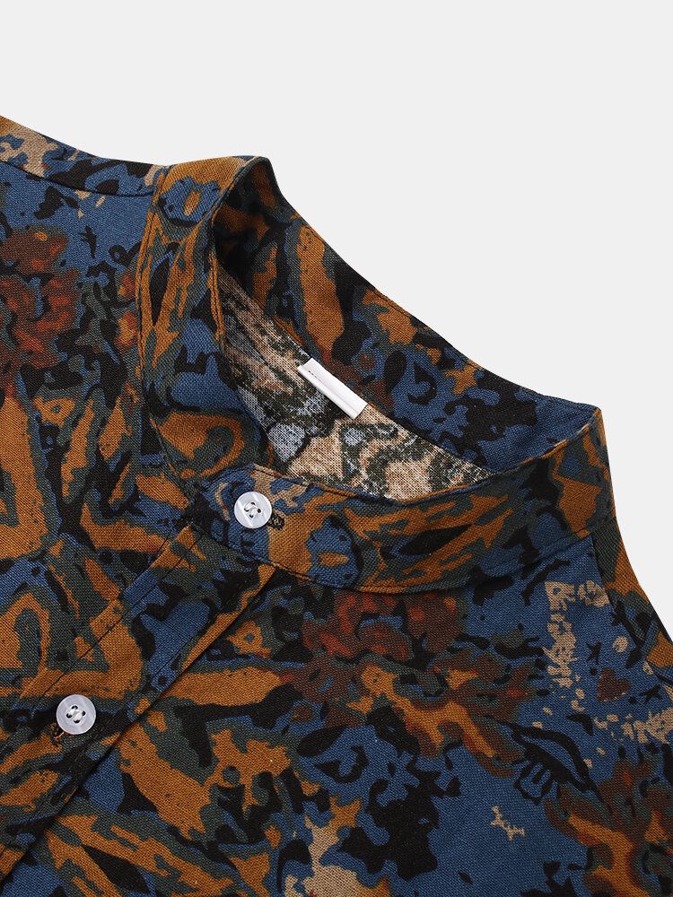 Camisas De Cuello Alto De Patchwork Con Patrón Vintage Para Hombre