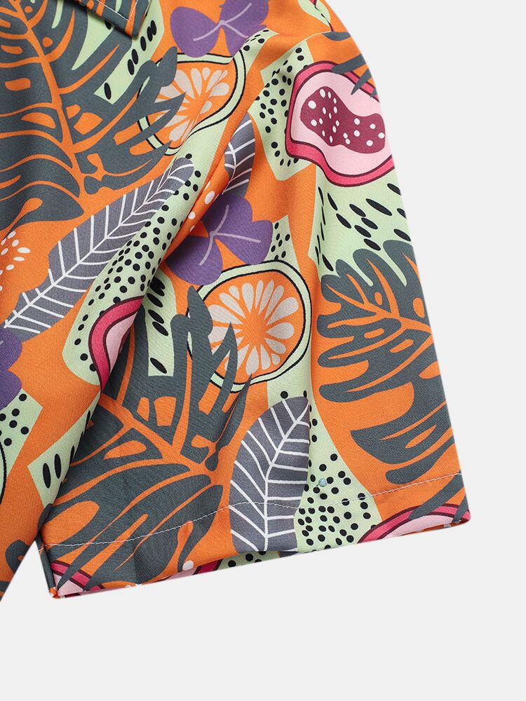 Camisas Informales Relajadas Con Estampado De Hojas Navideñas Para Hombre