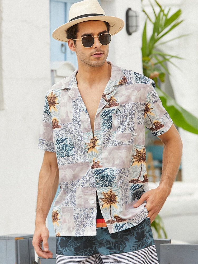 Camisas Informales Transpirables De Árbol De Coco Estilo Festivo Para Hombre