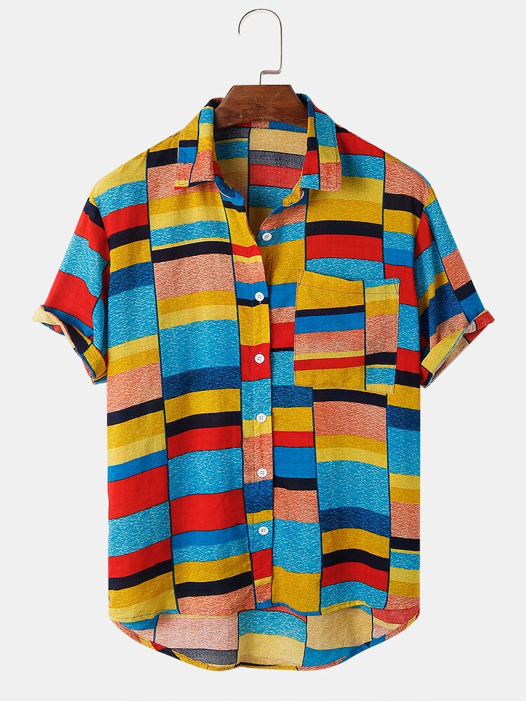 Camisas Informales Transpirables Con Bloques De Colores Festivos Para Hombre