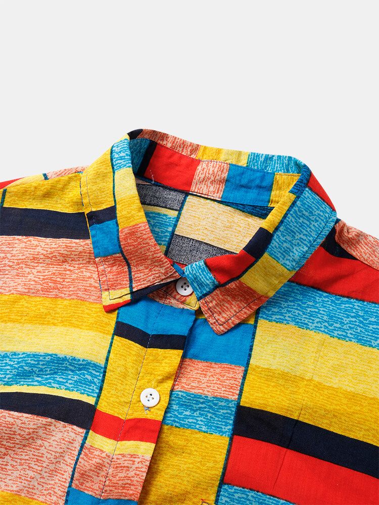 Camisas Informales Transpirables Con Bloques De Colores Festivos Para Hombre