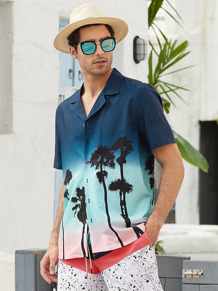 Camisas Informales Transpirables Con Estampado De Árbol De Coco Navideño Para Hombre