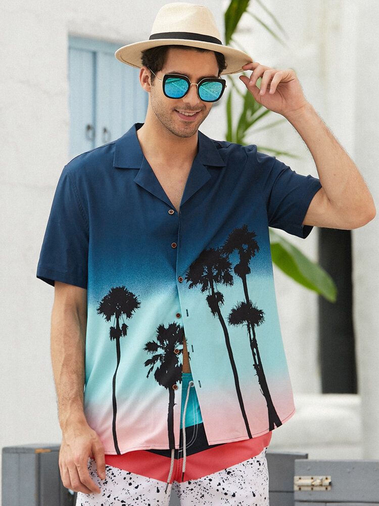 Camisas Informales Transpirables Con Estampado De Árbol De Coco Navideño Para Hombre