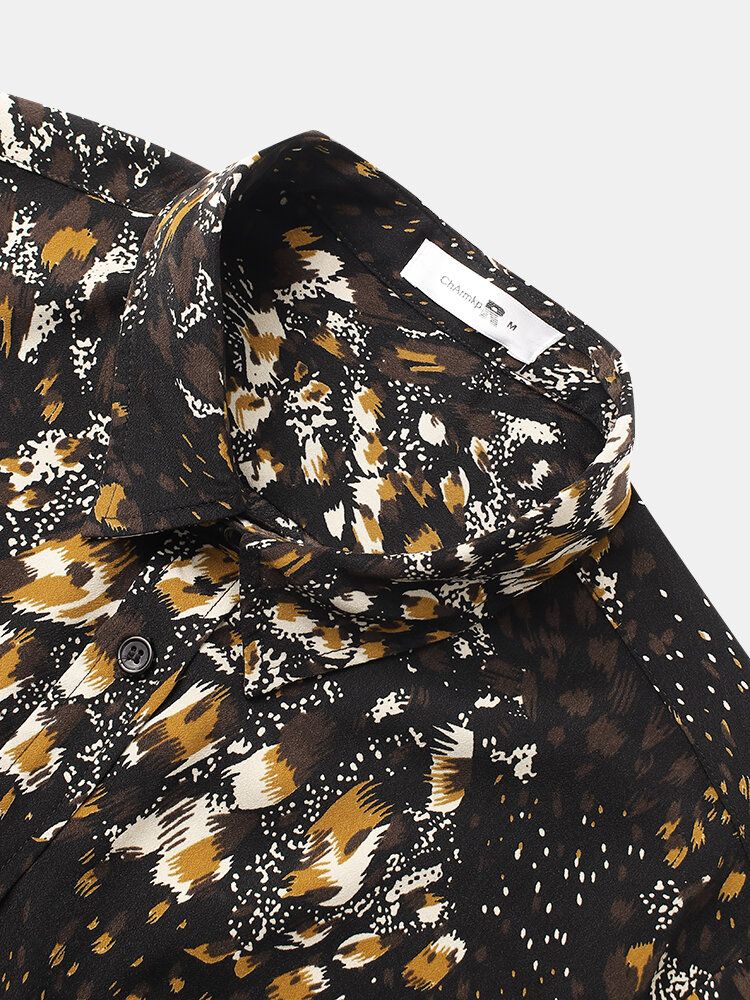 Camisas De Manga Corta Abotonadas Con Estampado Animal De Leopardo Para Hombre