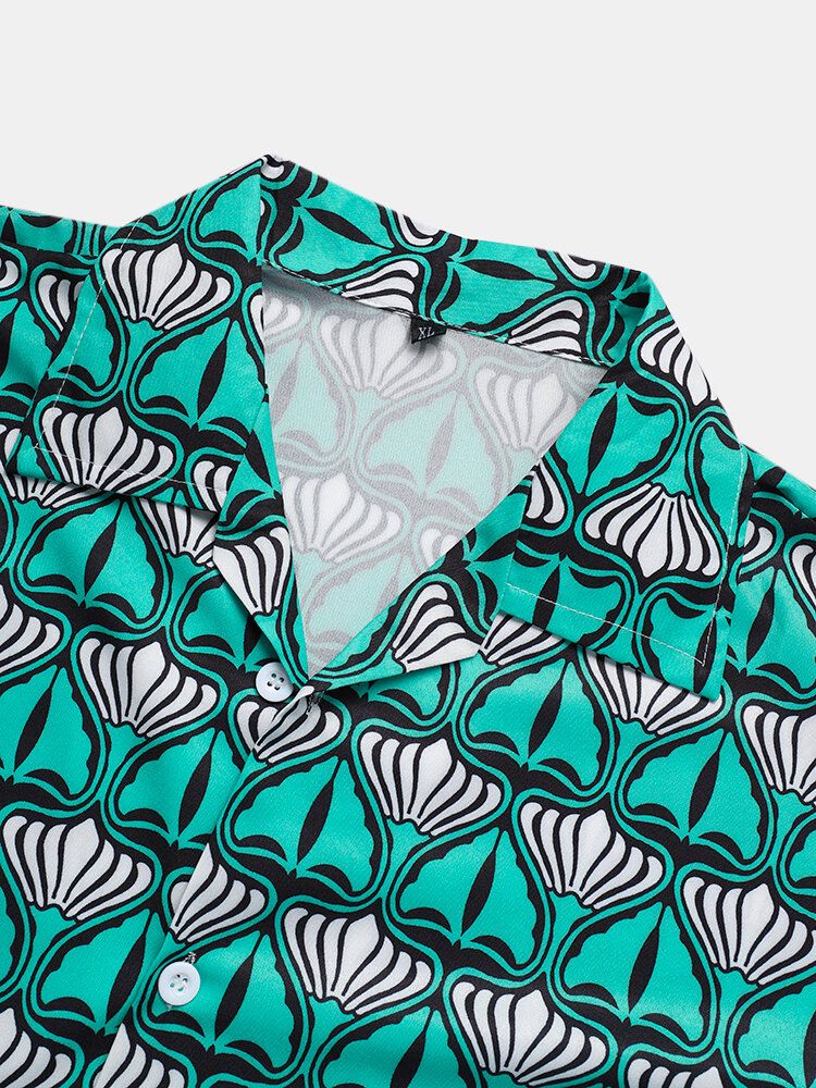 Camisas De Manga Corta De Calle Con Botones Y Estampado Abstracto En Toda La Prenda Para Hombre