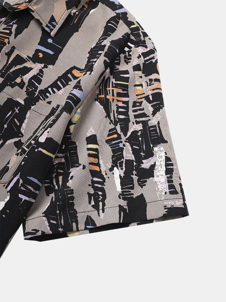 Camisas De Manga Corta Casuales Con Bolsillo De Solapa Con Estampado Abstracto Para Hombre