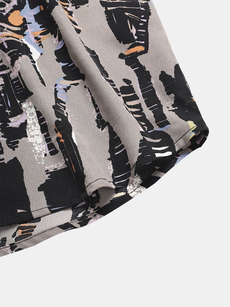 Camisas De Manga Corta Casuales Con Bolsillo De Solapa Con Estampado Abstracto Para Hombre