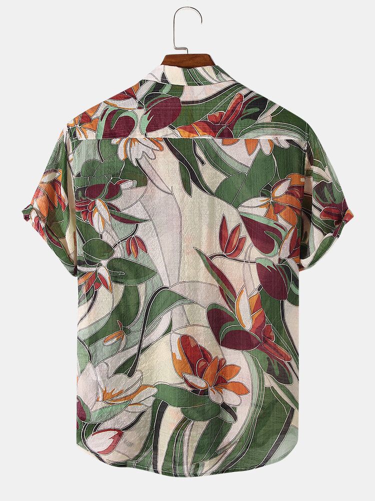 Camisas De Manga Corta Casuales Con Estampado De Plantas Florales Navideñas Para Hombre