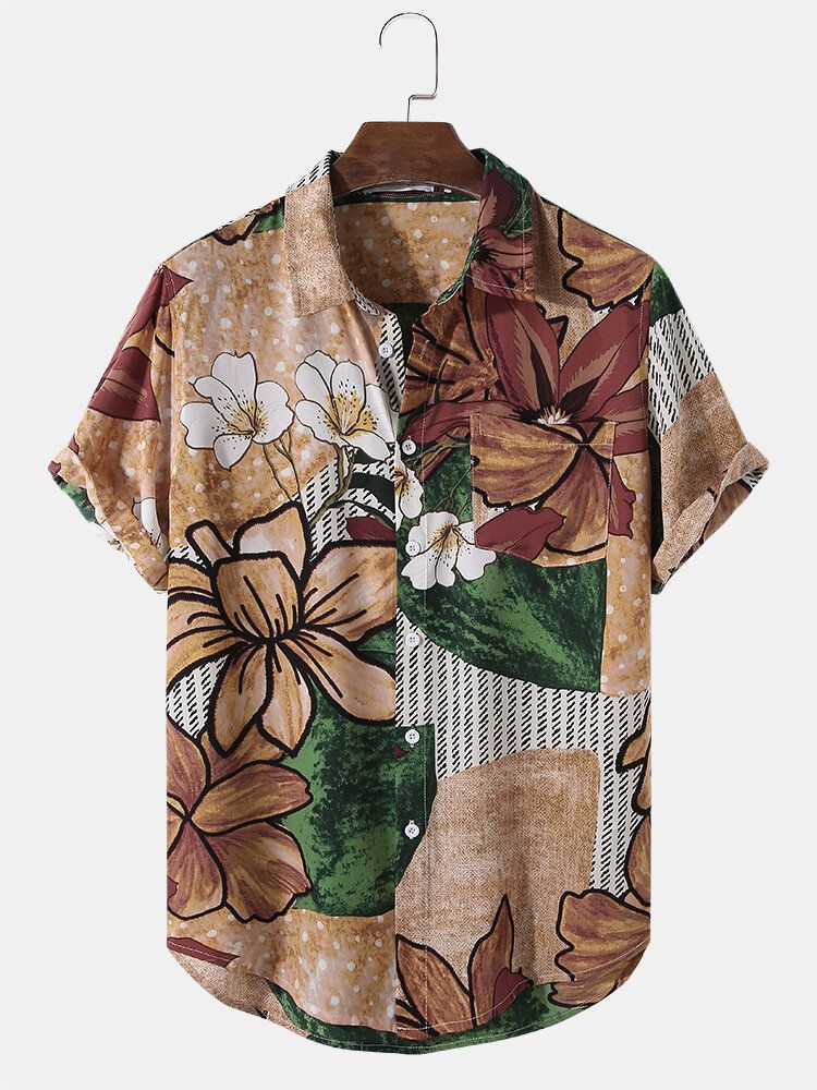 Camisas De Manga Corta Casuales Con Estampado De Plantas Tropicales Para Hombre