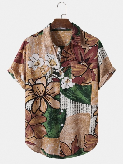 Camisas De Manga Corta Casuales Con Estampado De Plantas Tropicales Para Hombre