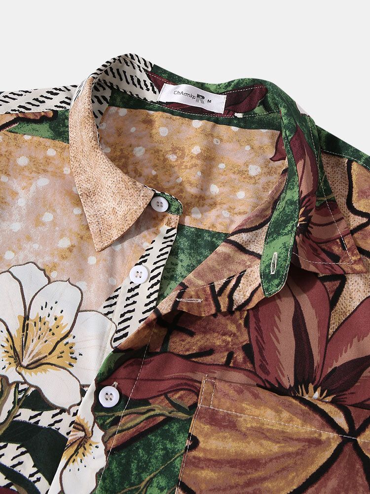 Camisas De Manga Corta Casuales Con Estampado De Plantas Tropicales Para Hombre